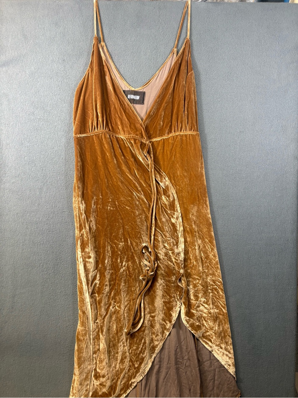 Reformation Anoush Velvet Wrap Dress Gold Sz. S